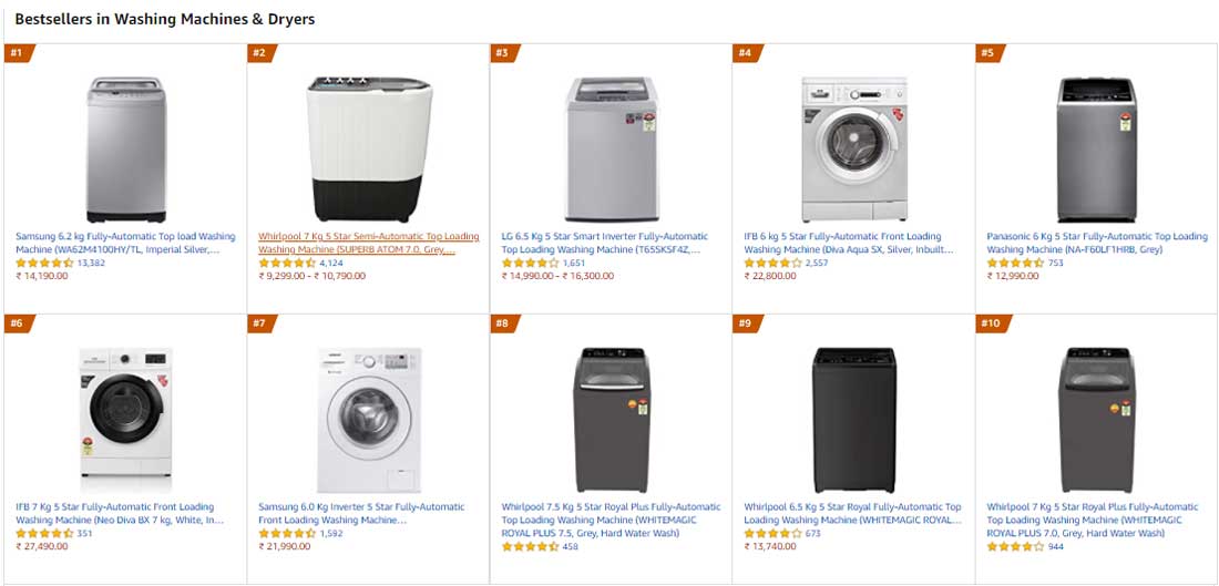 bestsellers in washing machines and dryers 2021